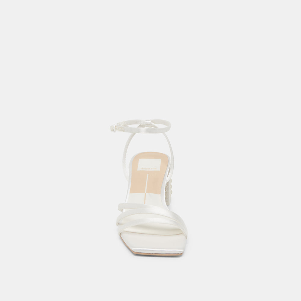 YSABEL PEARL HEELS TRUE WHITE SATIN