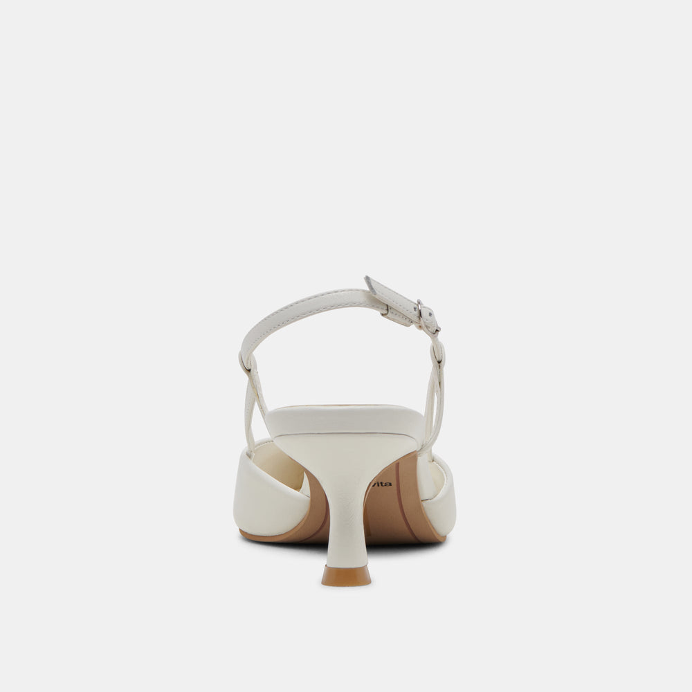 Odela White Leather Heels