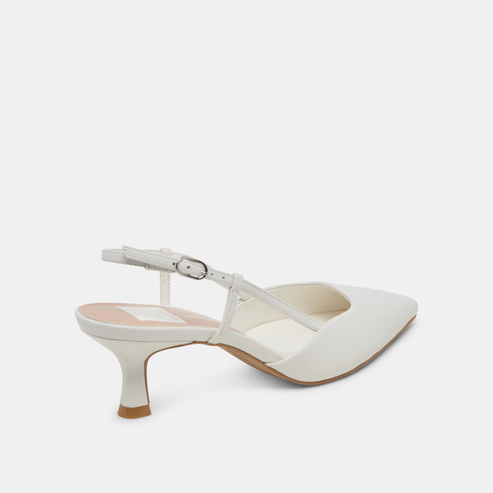 Odela White Leather Heels