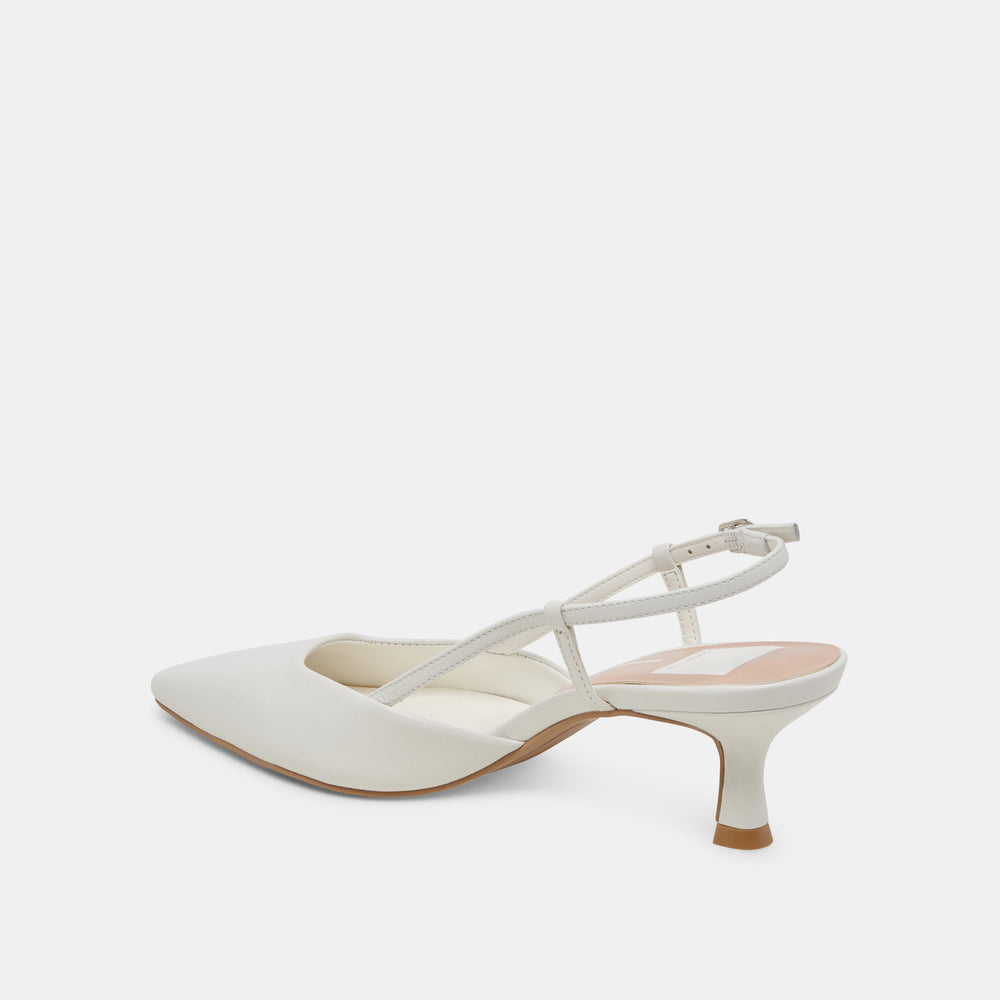 Odela White Leather Heels
