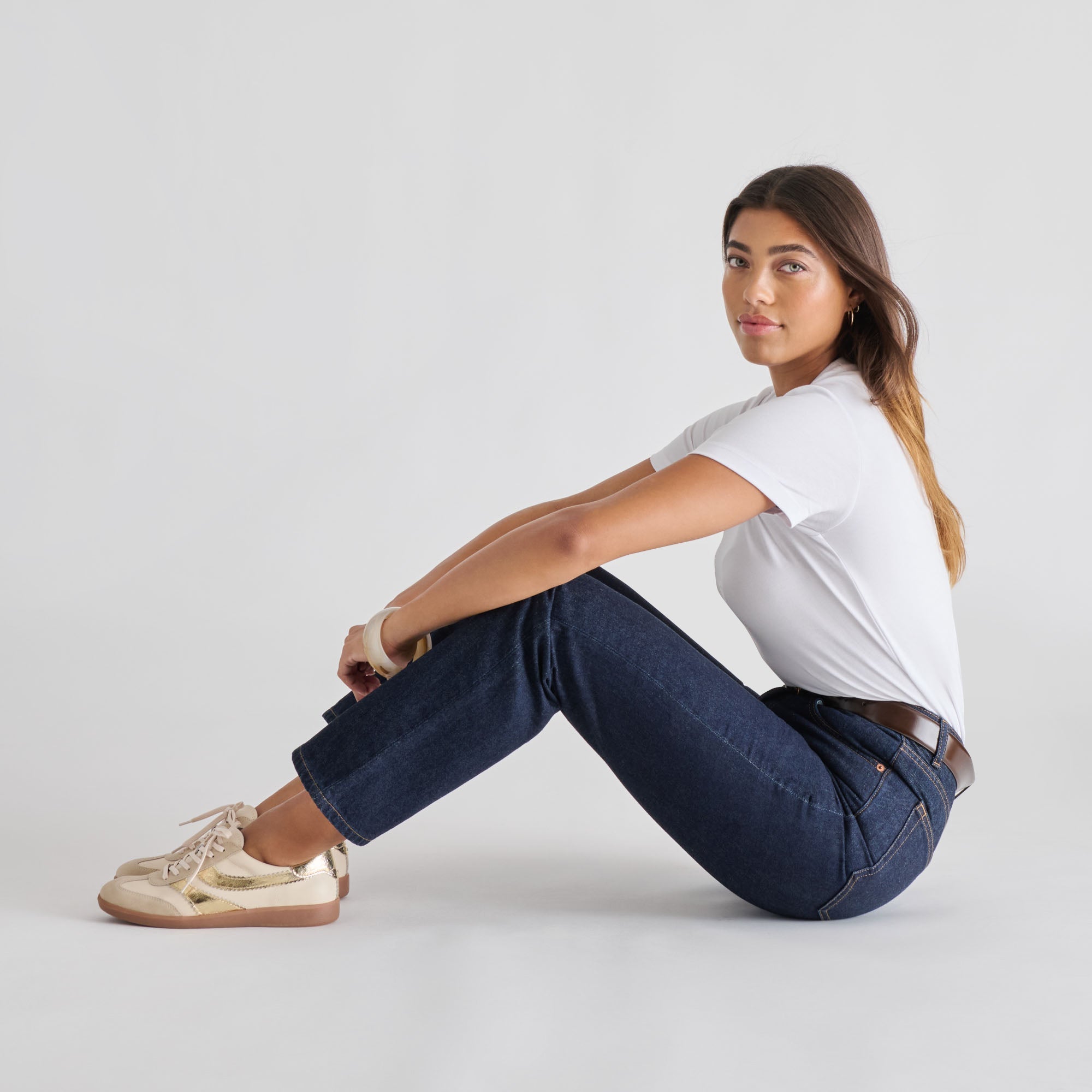 Merit White Gold Leather Sneakers