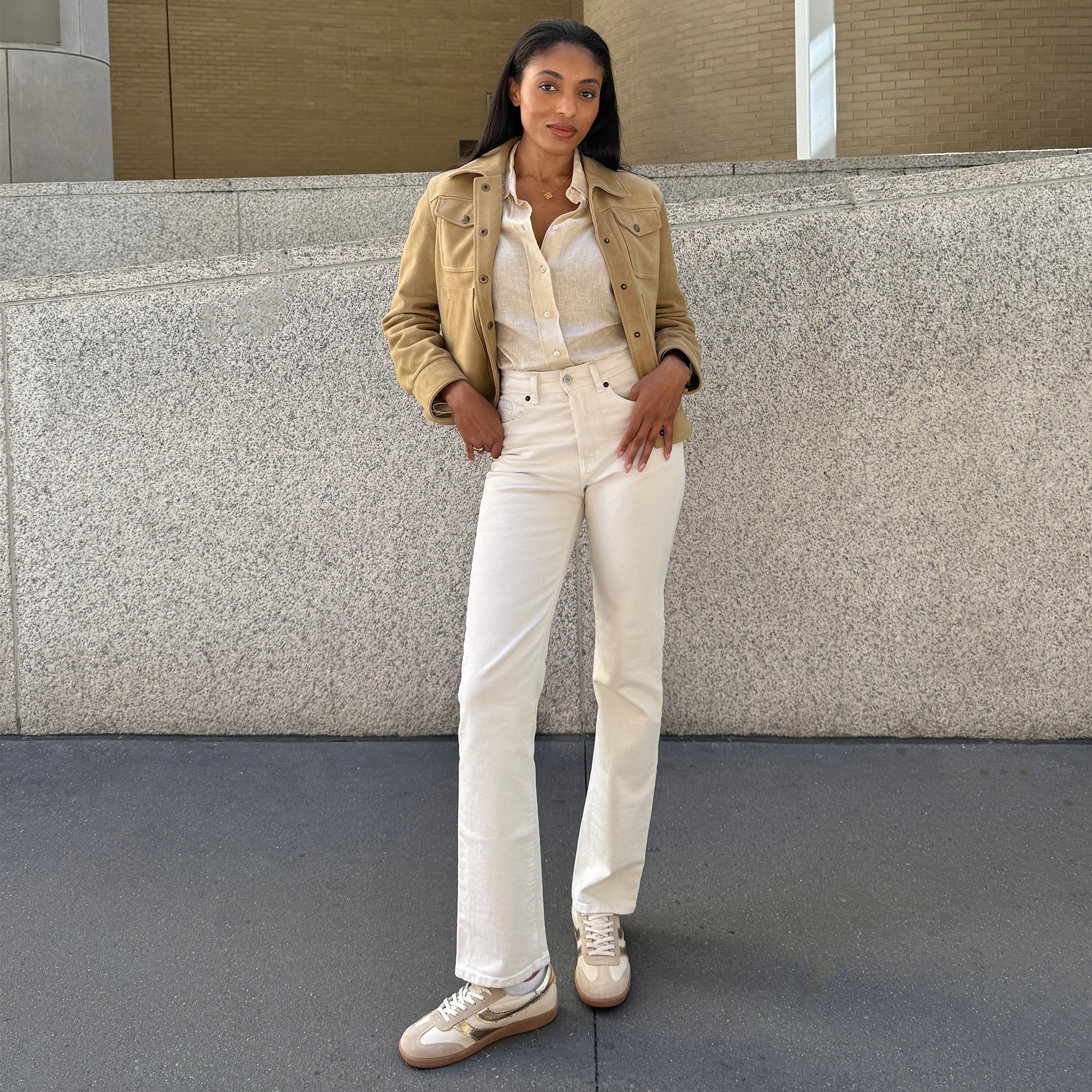 Merit White Gold Leather Sneakers