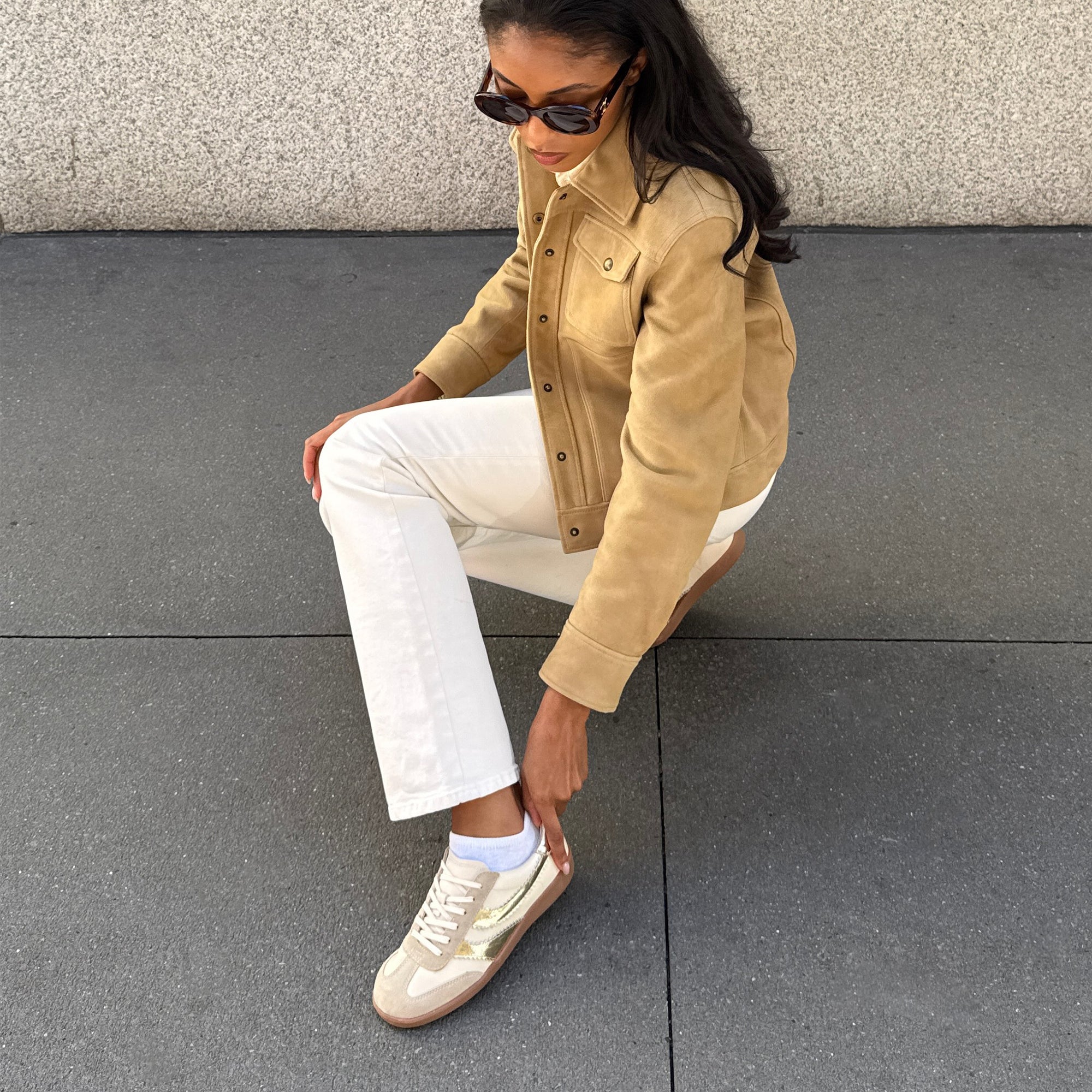 Merit White Gold Leather Sneakers