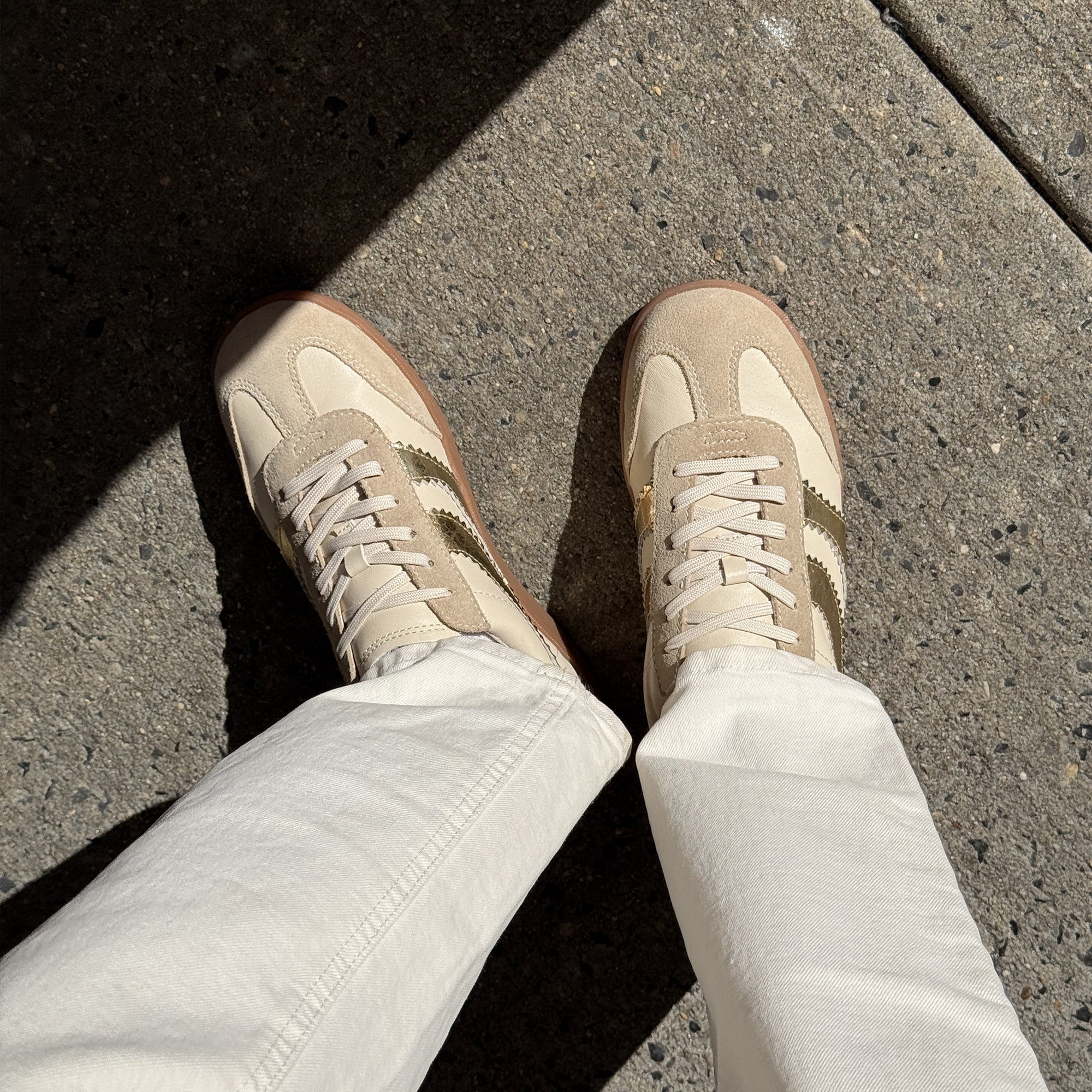 Merit White Gold Leather Sneakers