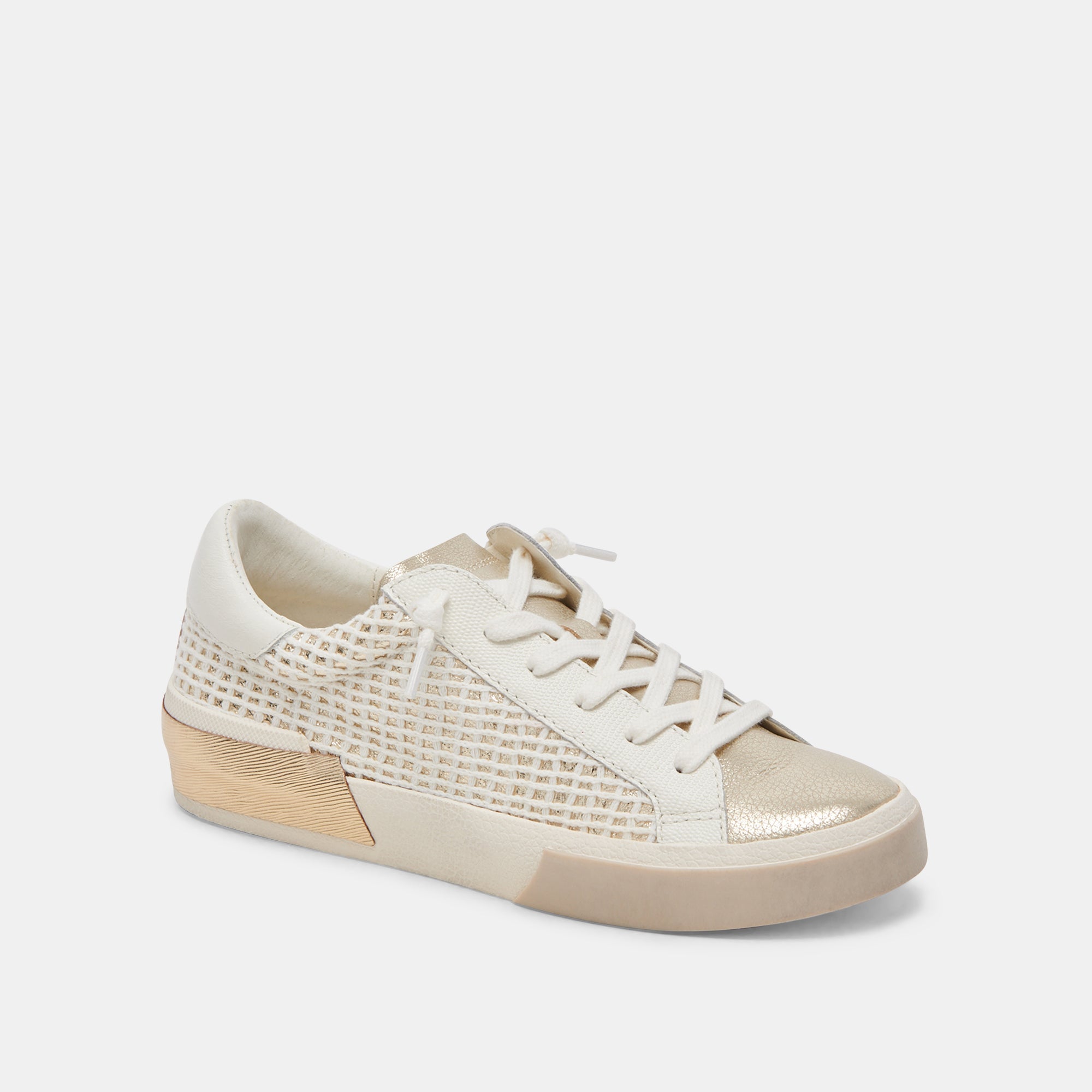 Zina Bone Gold Woven Wide Sneakers