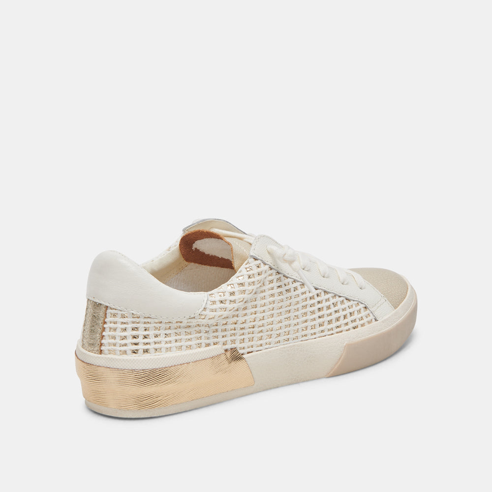 Zina Bone Gold Woven Wide Sneakers