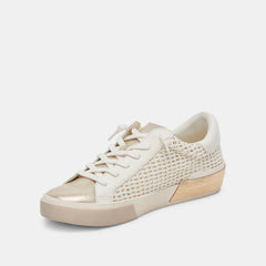 Zina Bone Gold Woven Wide Sneakers