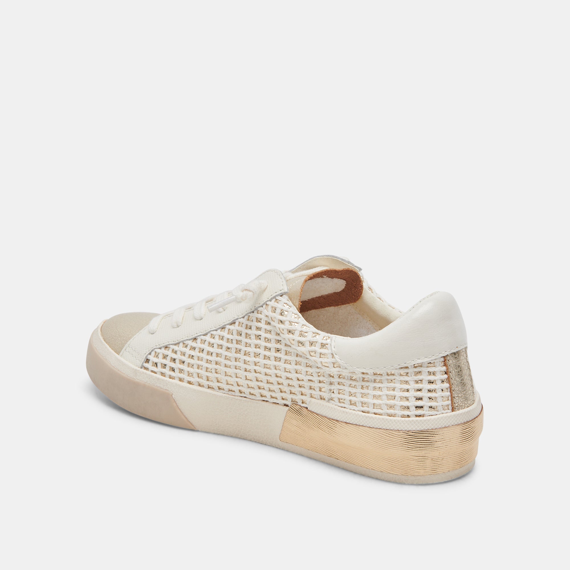 Zina Bone Gold Woven Wide Sneakers