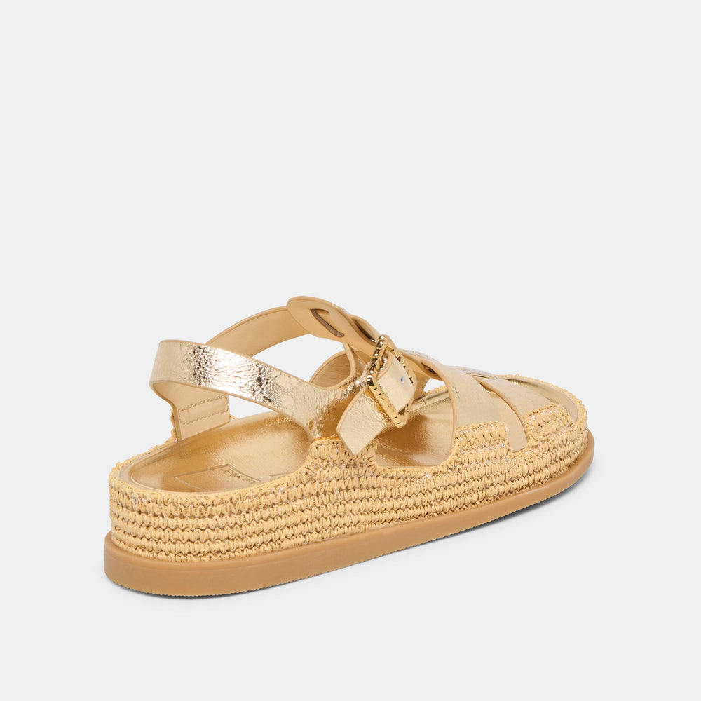 Shenna Gold Distressed Leather Sandals
