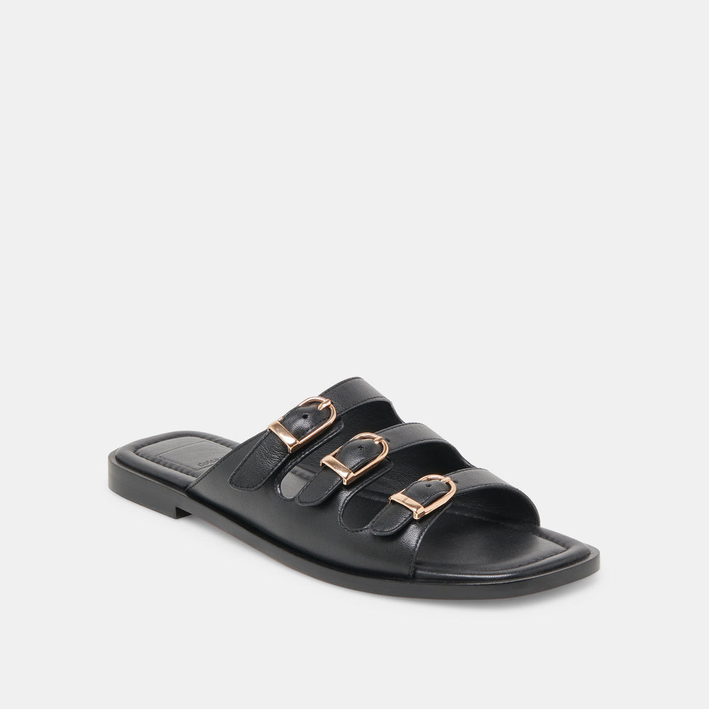 Fin Black Leather Sandals