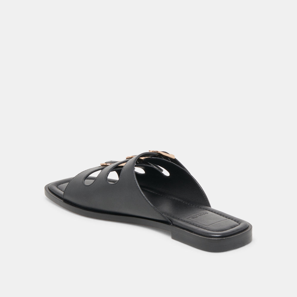 Fin Black Leather Sandals