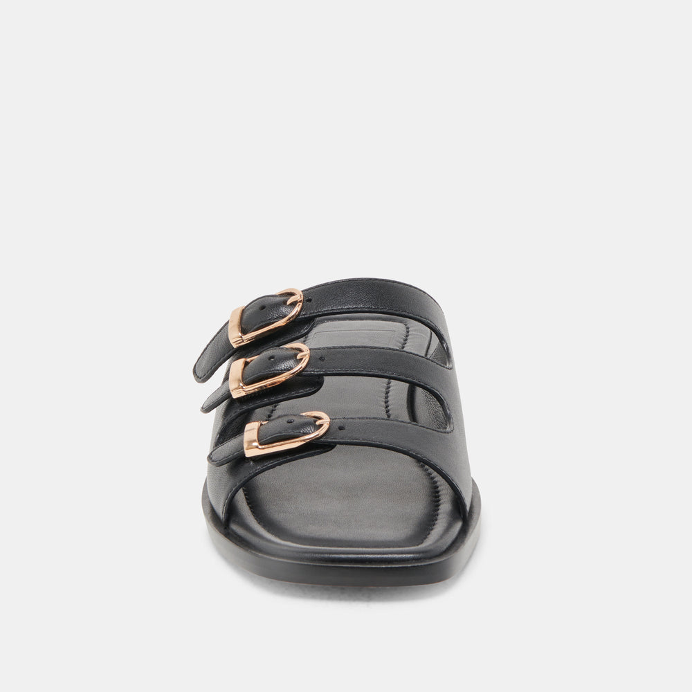 Fin Black Leather Sandals