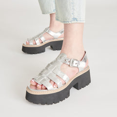 LATICE SANDALS SILVER DISTRESSED LEATHER