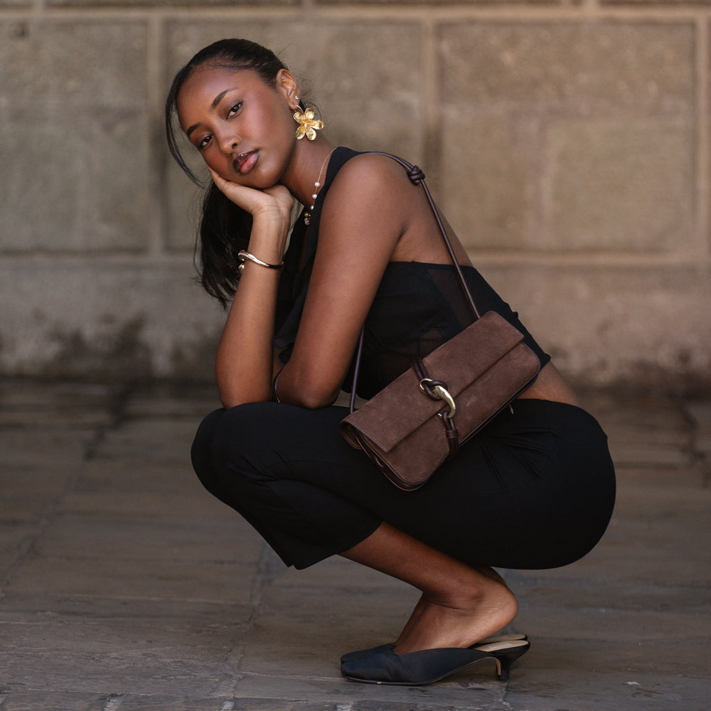 Alice Chocolate Suede Shoulder Bag