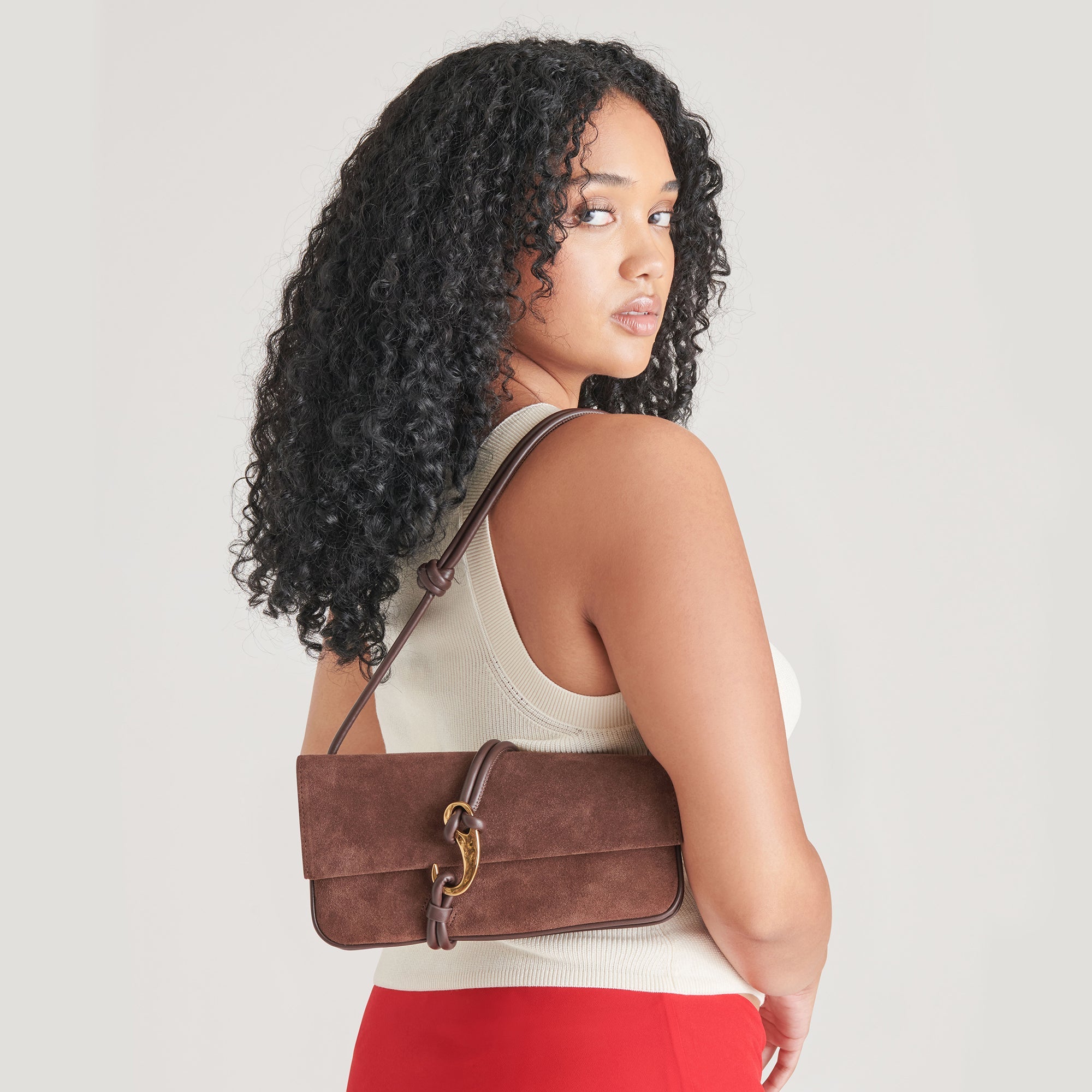 Alice Chocolate Suede Shoulder Bag