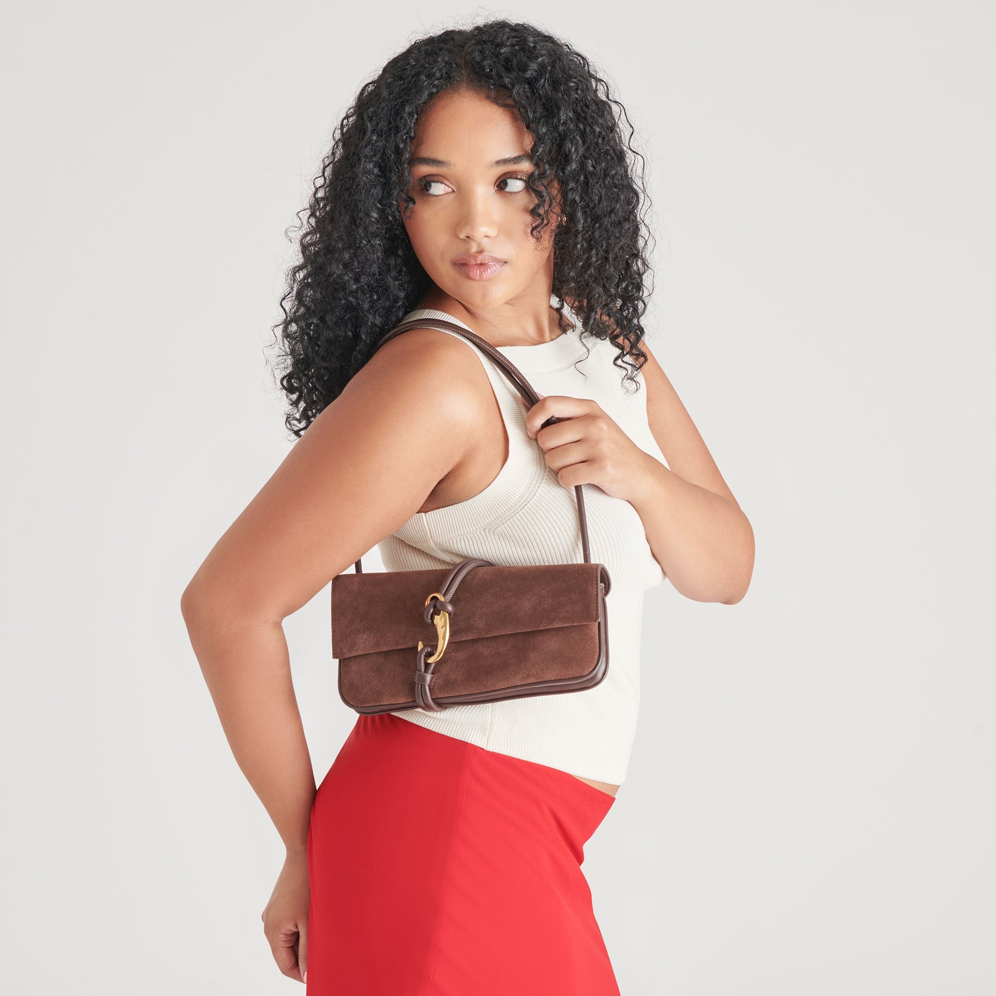 Alice Chocolate Suede Shoulder Bag