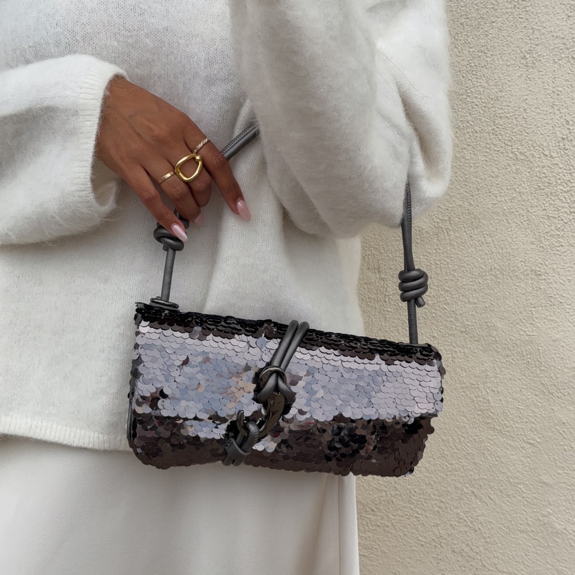 Alice Gunmetal Sequin Shoulder Bag