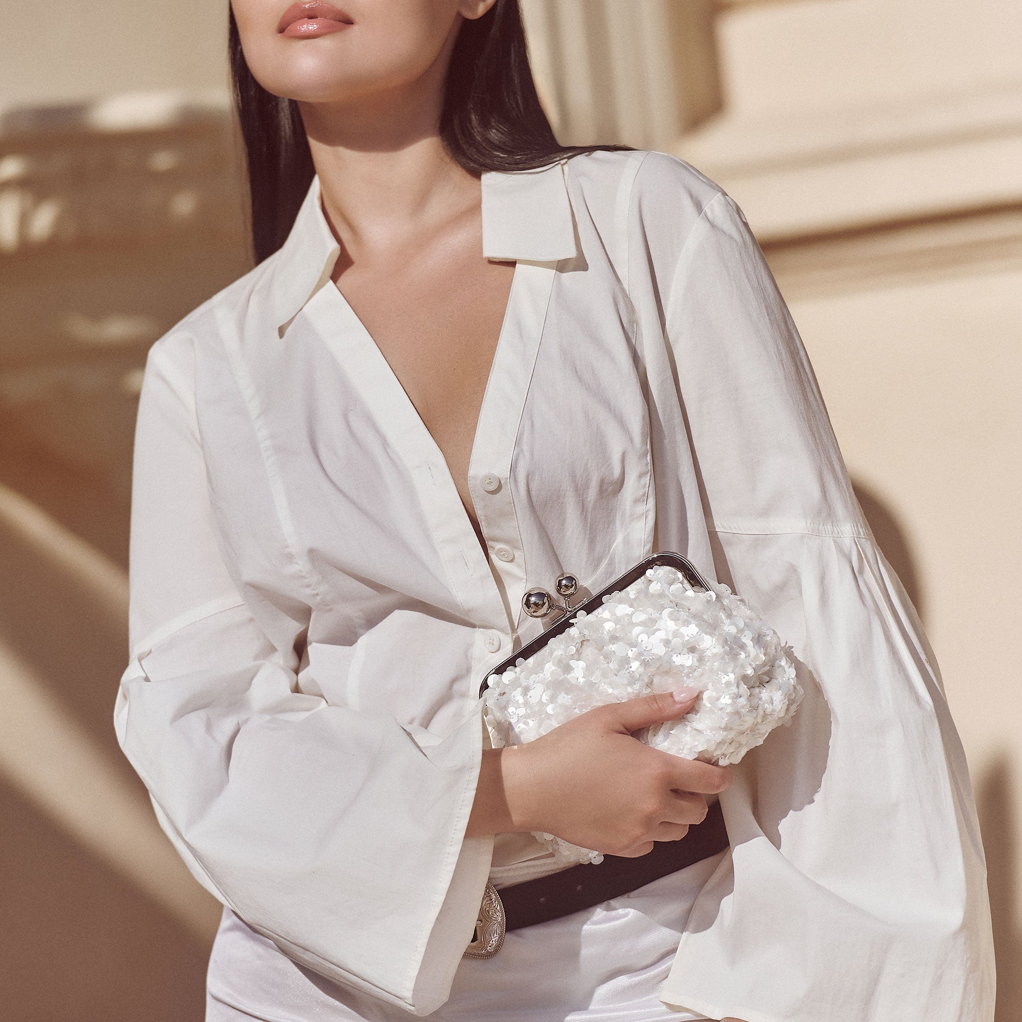 Kendall White Sequin Clutch