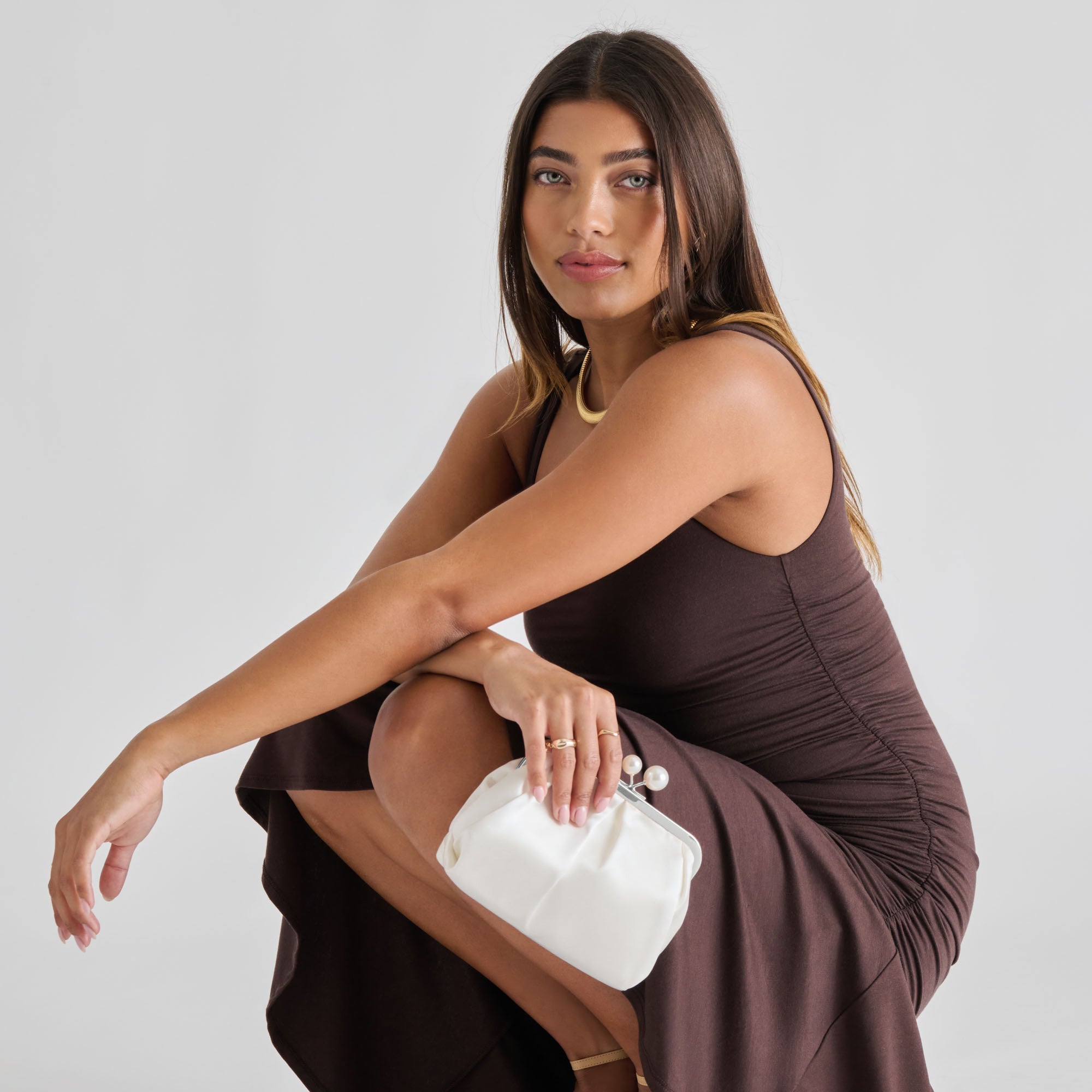 Kendall White Satin Clutch