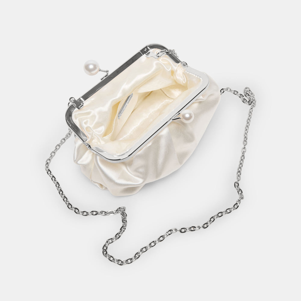 Kendall White Satin Clutch