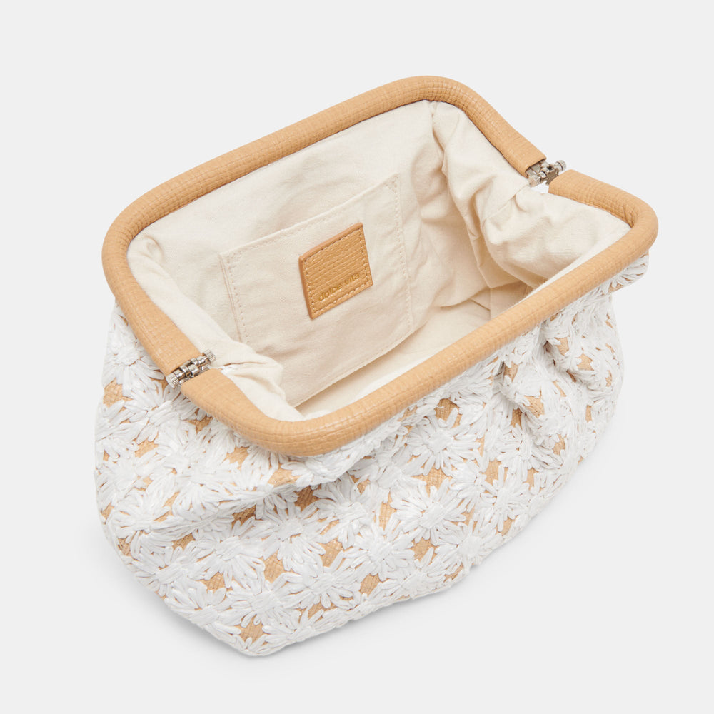 FIORE CLUTCH EMBROIDERED NATURAL RAFFIA