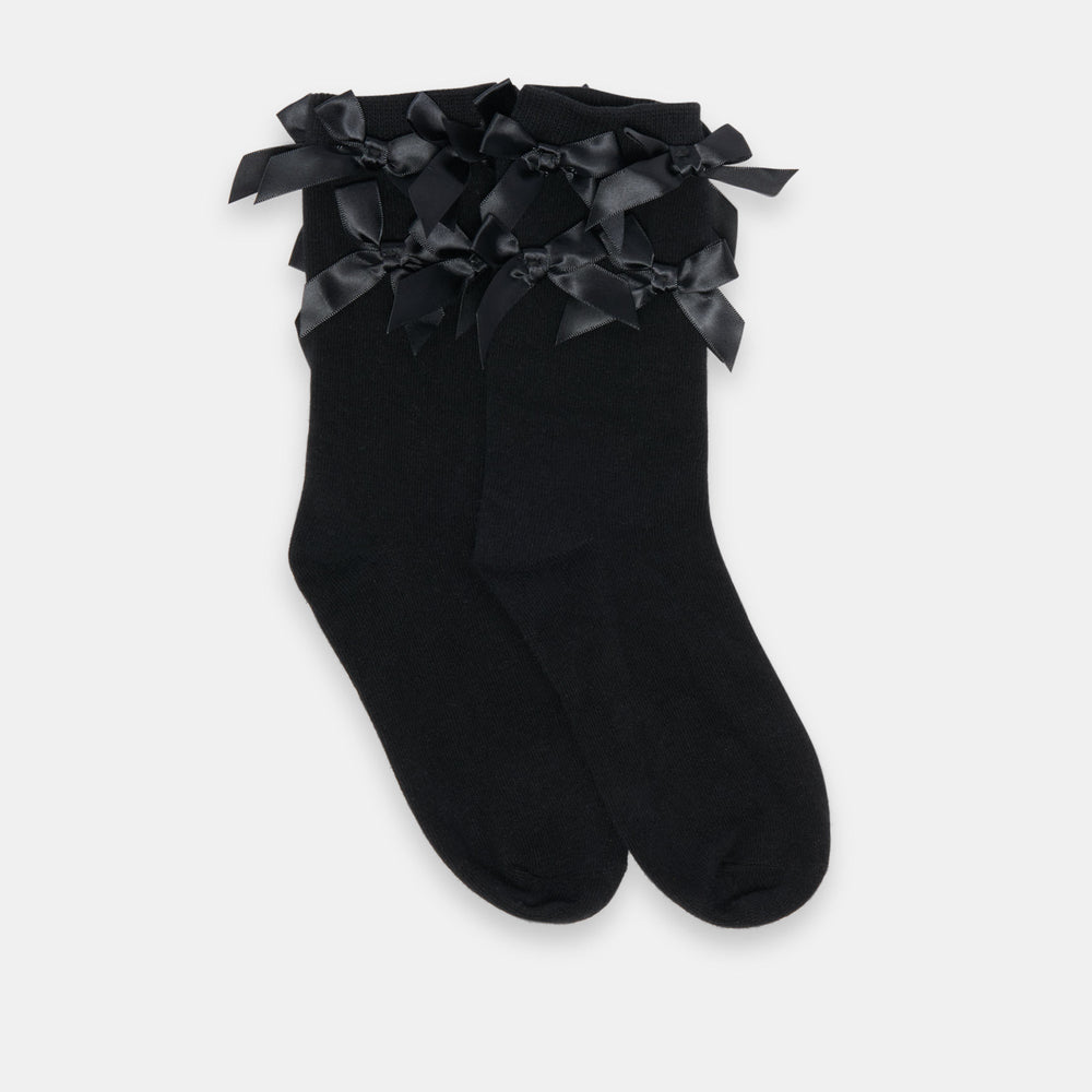 Mulit Bow Black Crew Socks