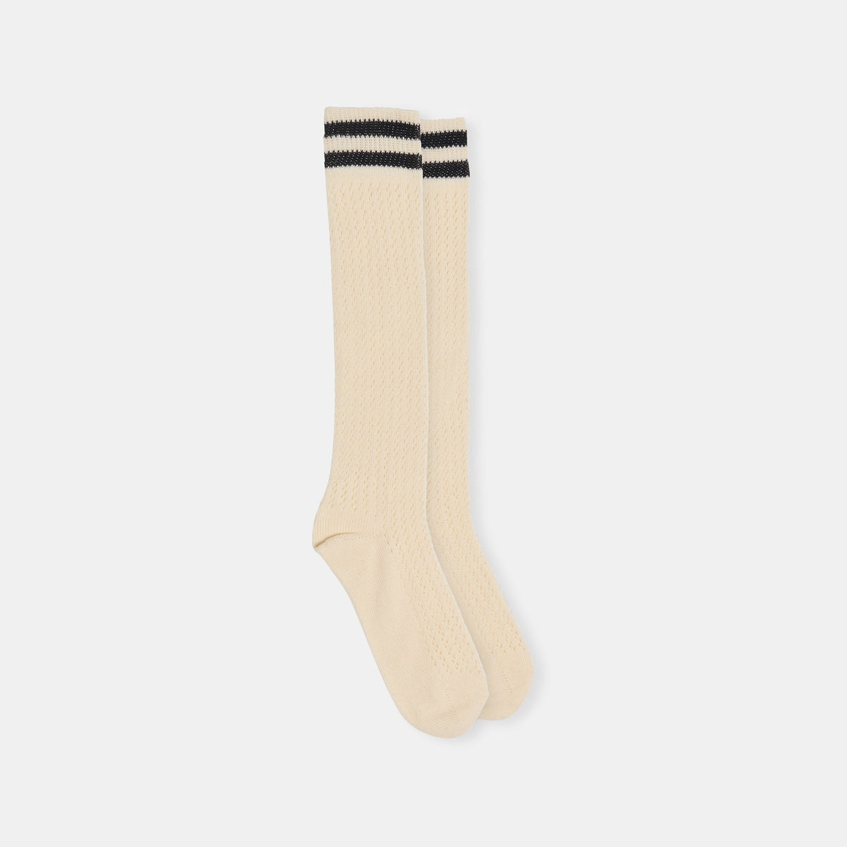 Pointelle Striped Black White Knee High Sock