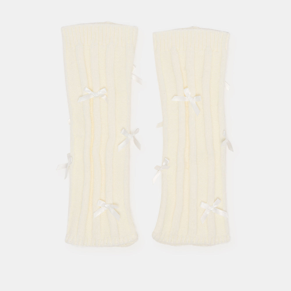 Satin Bow Ivory Leg Warmers
