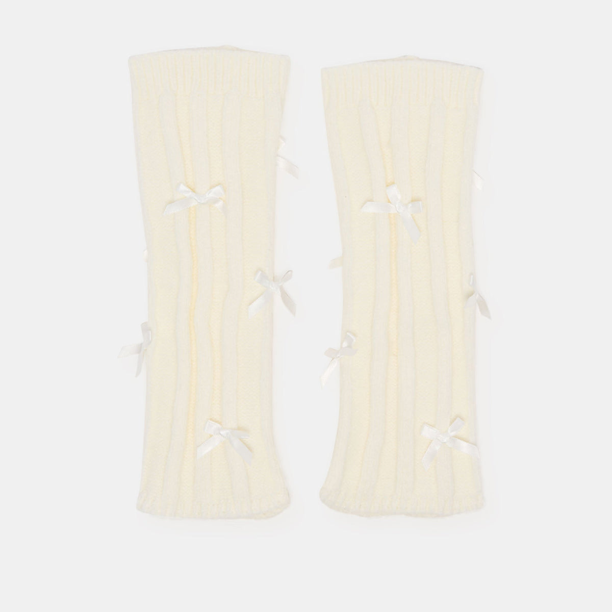 Satin Bow Ivory Leg Warmers