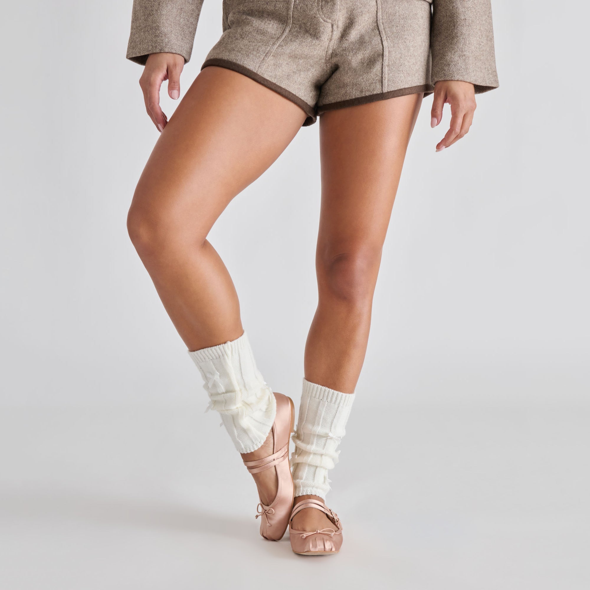 Satin Bow Ivory Leg Warmers