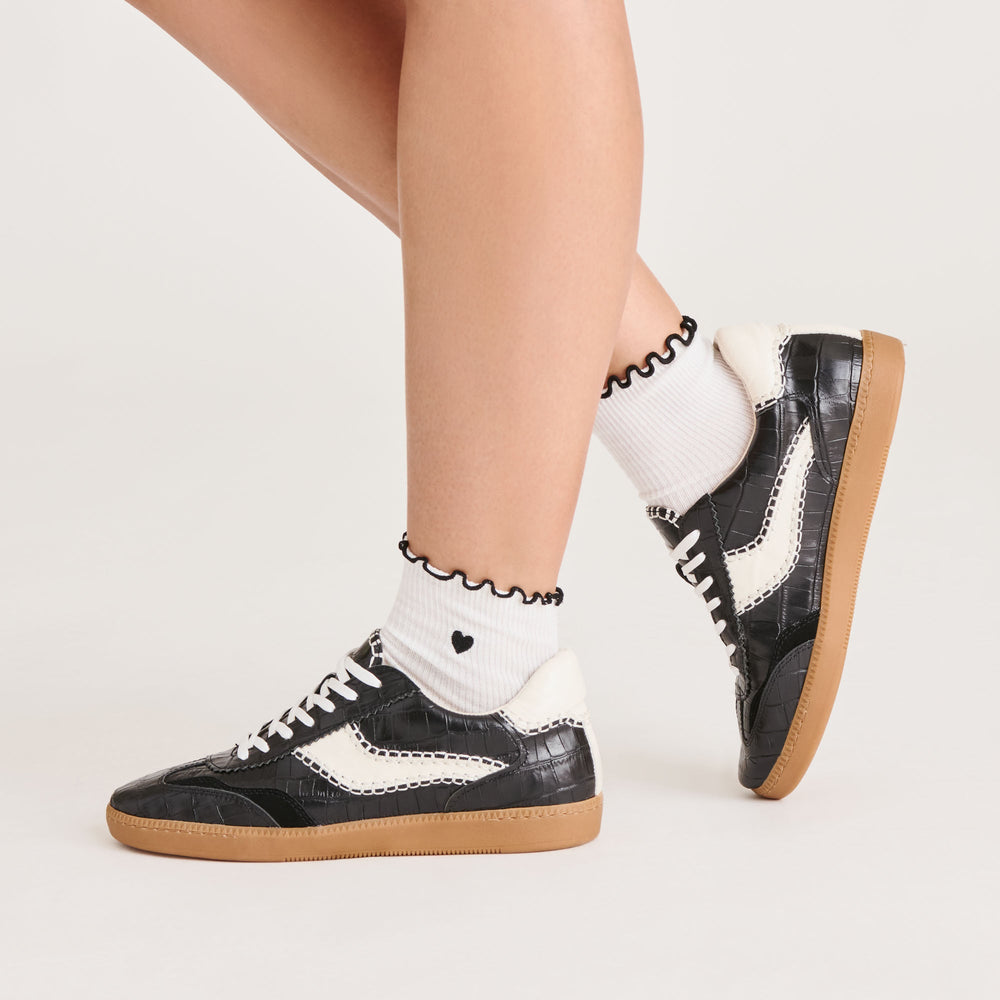5 Pack Embroidered Rib White Black Multi Anklet Socks