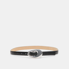 Organic Oval Black Silver Buckle Belt