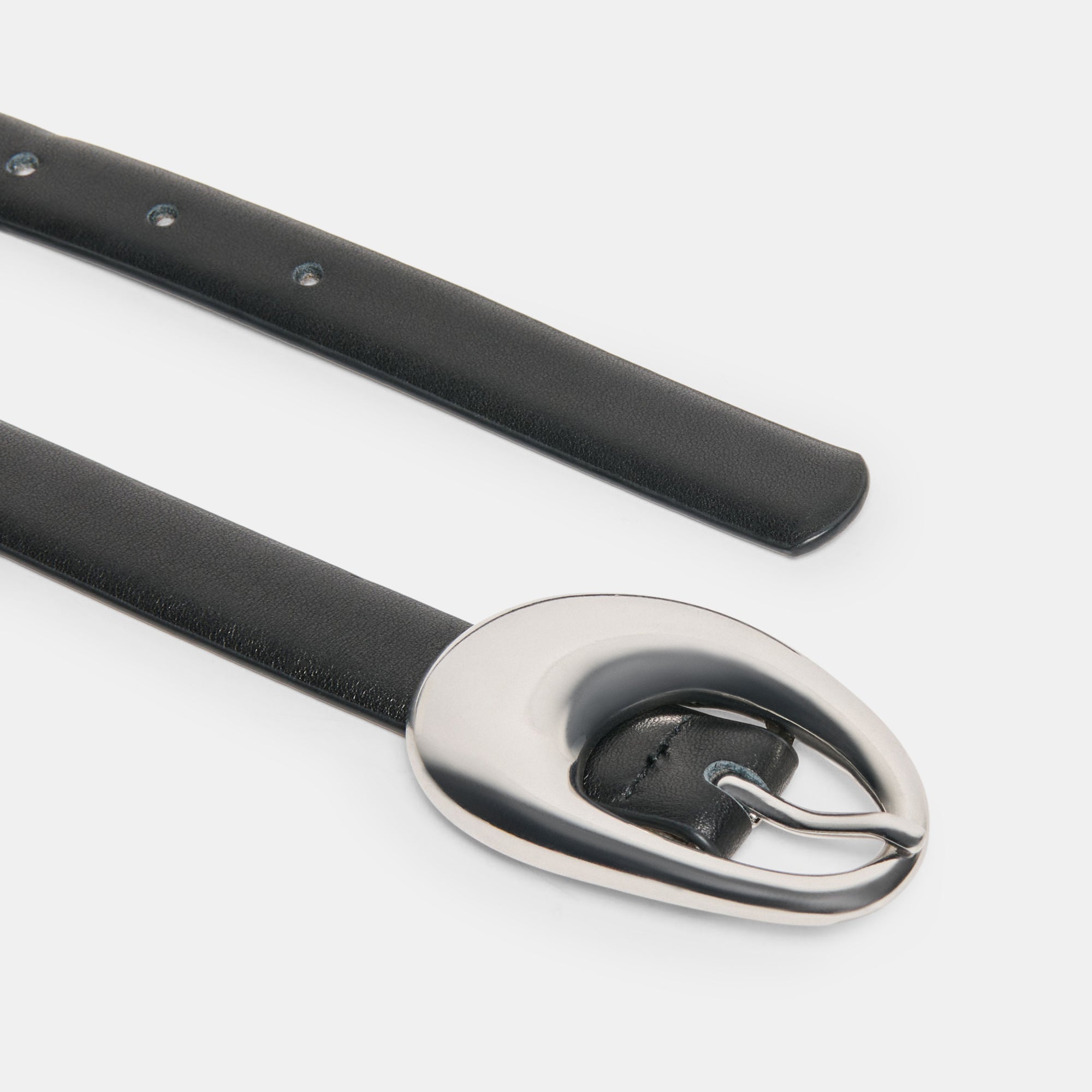 Organic Oval Black Silver Buckle Belt