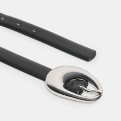 Organic Oval Black Silver Buckle Belt