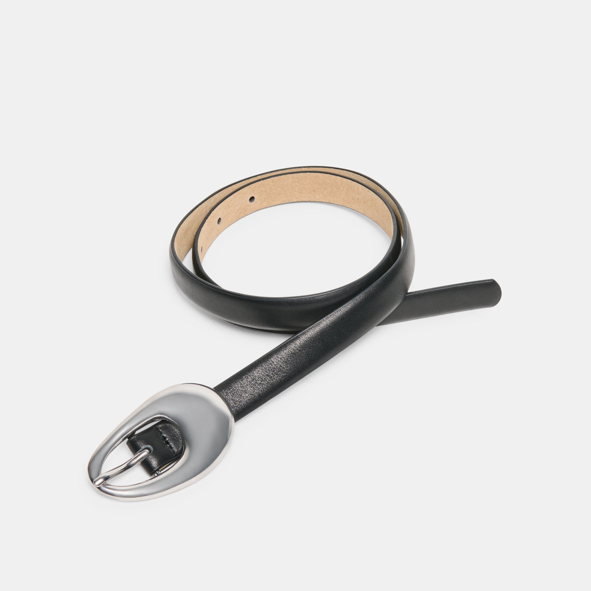 Organic Oval Black Silver Buckle Belt