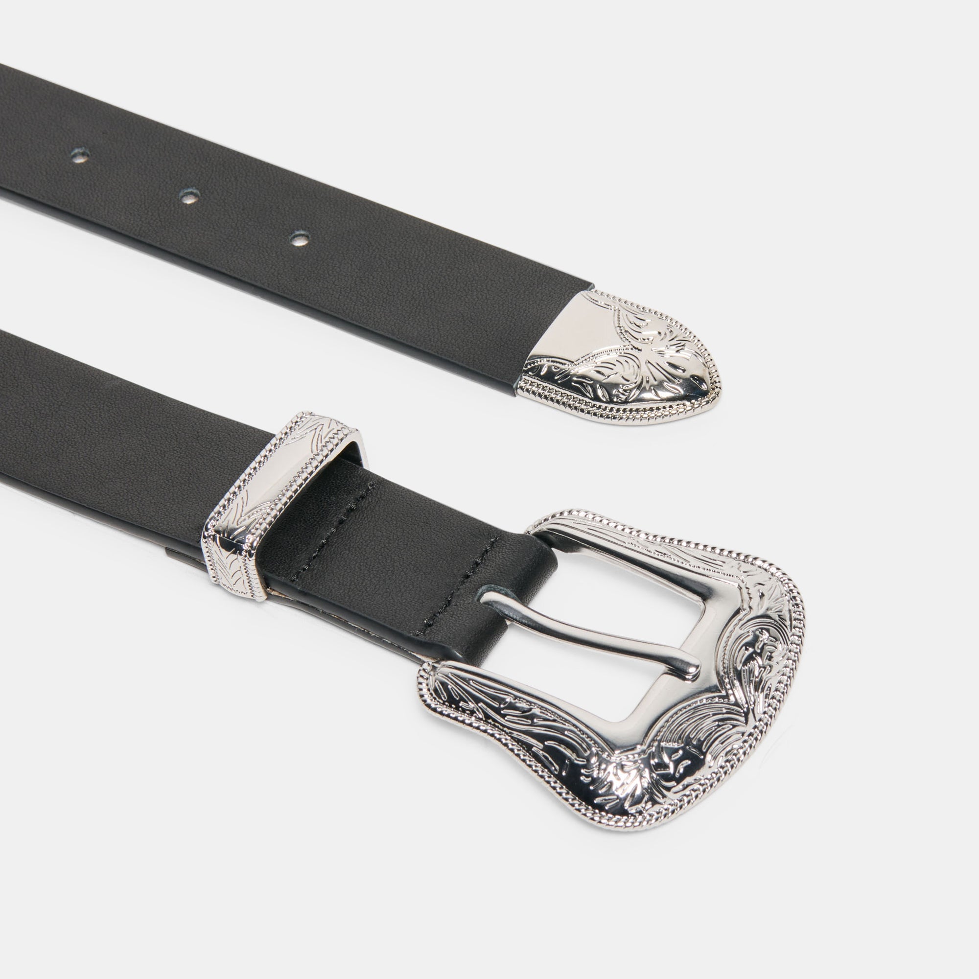 Vintage Western Black Silver Buckle Belt