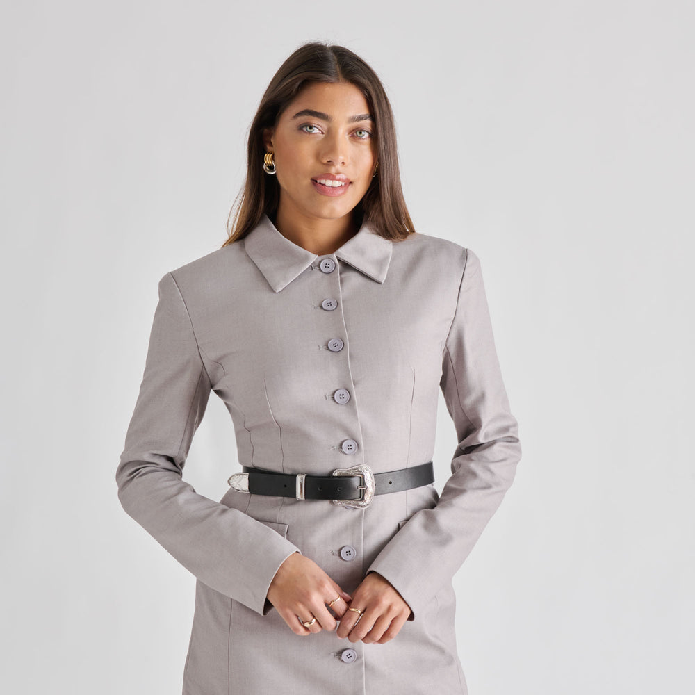 Vintage Western Black Silver Buckle Belt