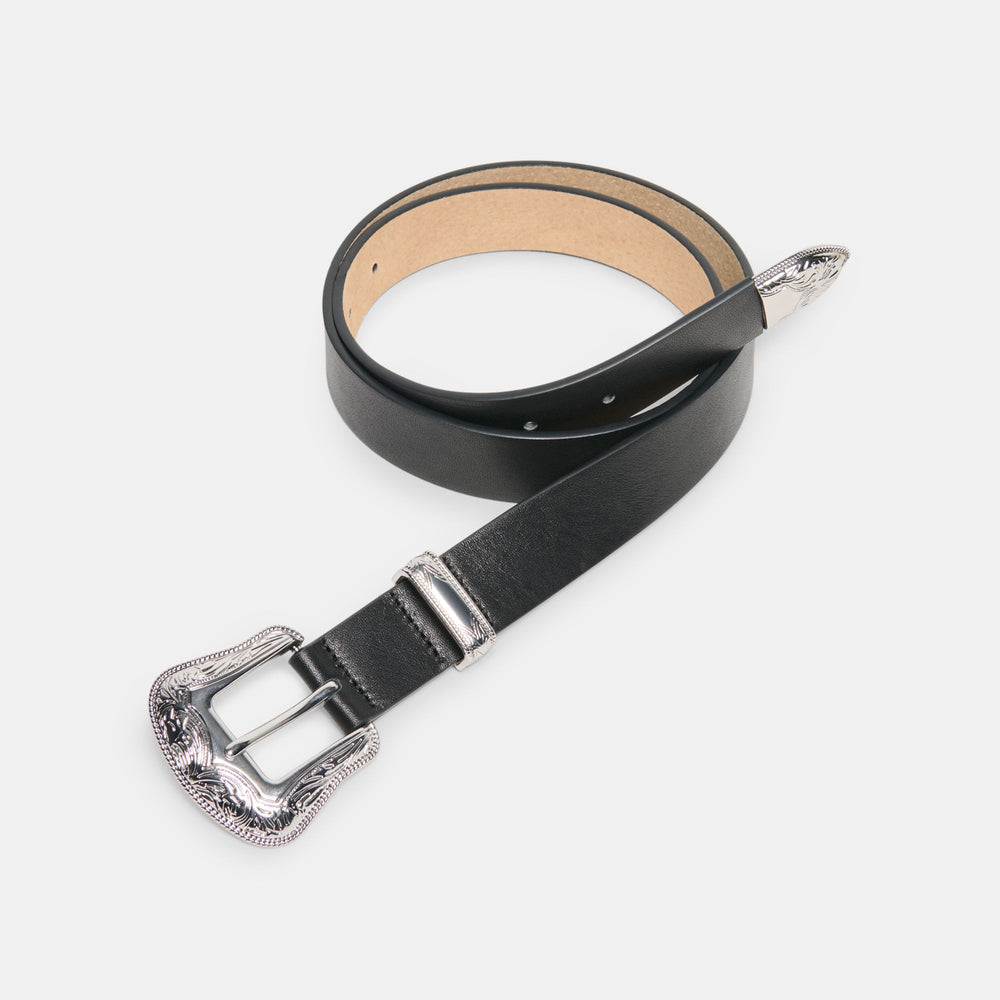 Vintage Western Black Silver Buckle Belt