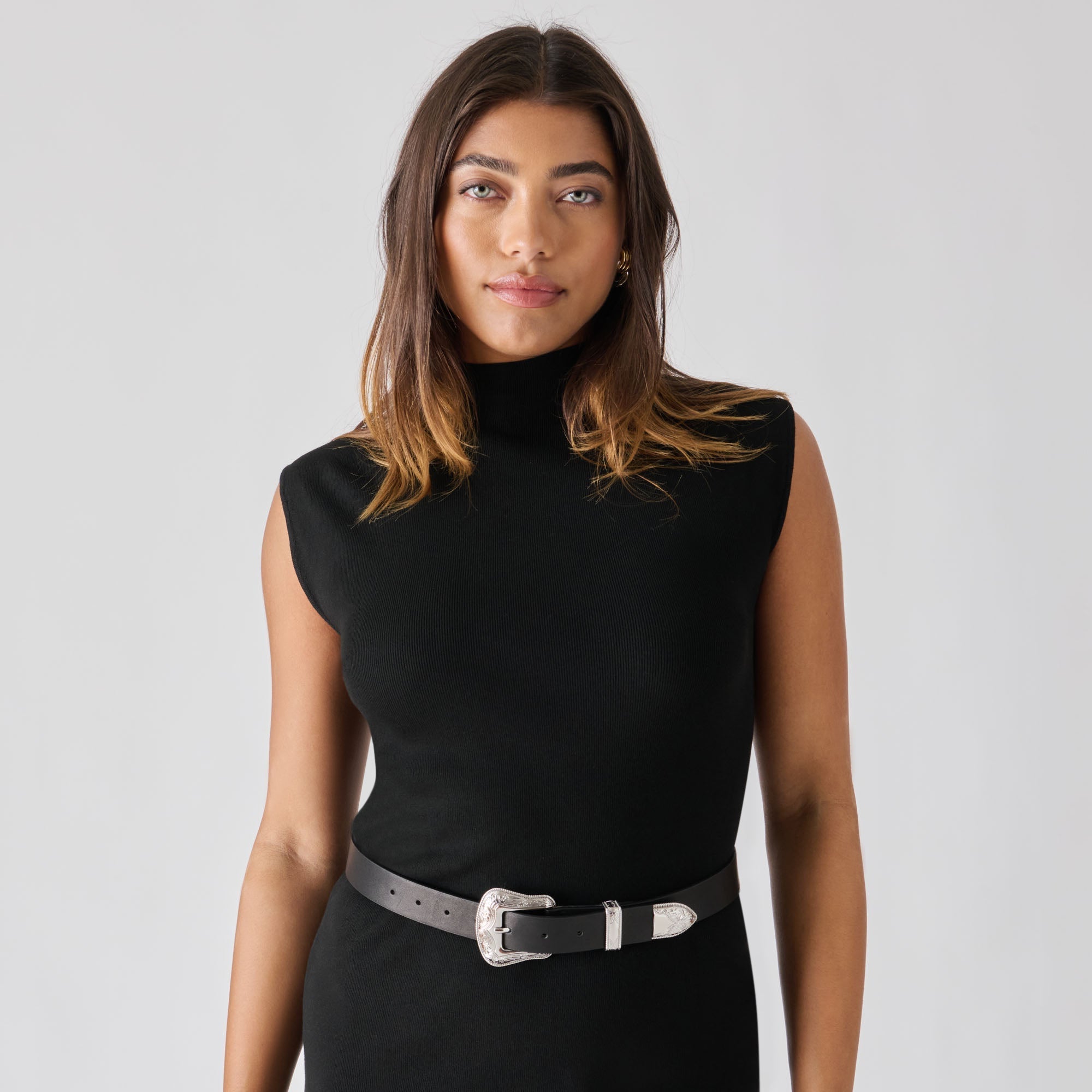 Vintage Western Black Silver Buckle Belt