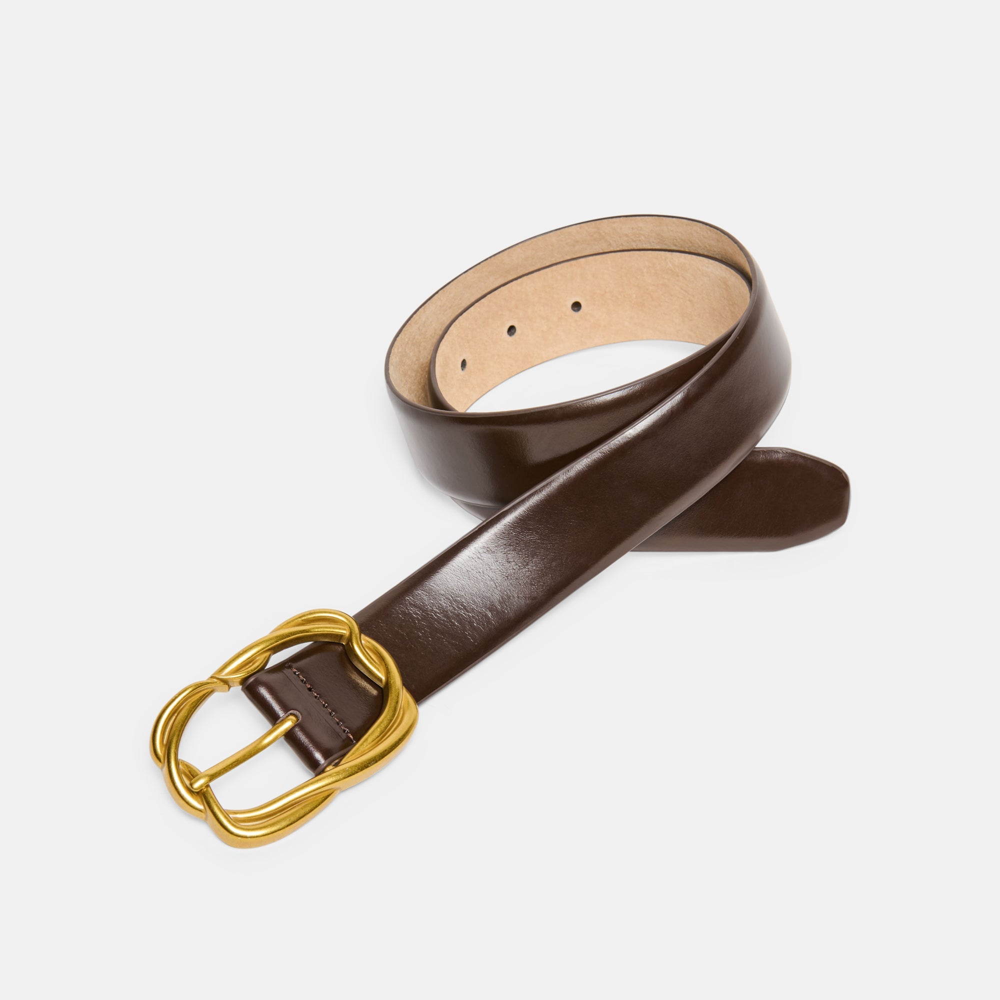 Braided Mahogany Gold Buckle Belt