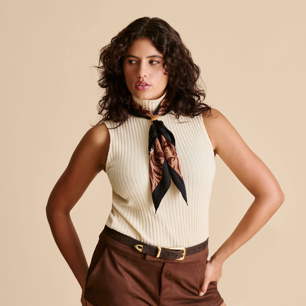 Animal Print Brown Multi Silk Scarf