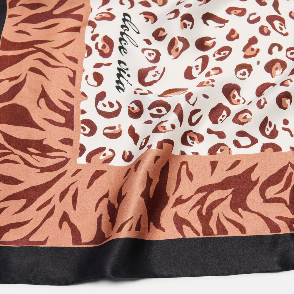 Animal Print Brown Multi Silk Scarf